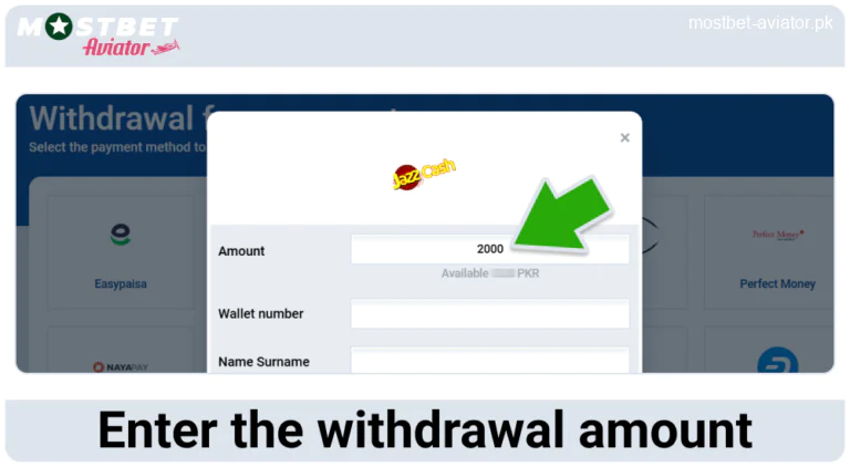 Enter the Withdrawal Amount in Mostbet Aviator PK
