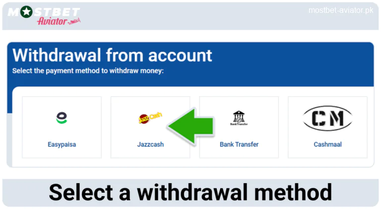 Choose the Withdrawal Method in Mostbet Aviator PK