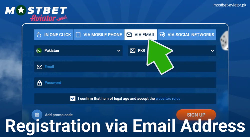 Create an Account via Email in Mostbet Aviator PK