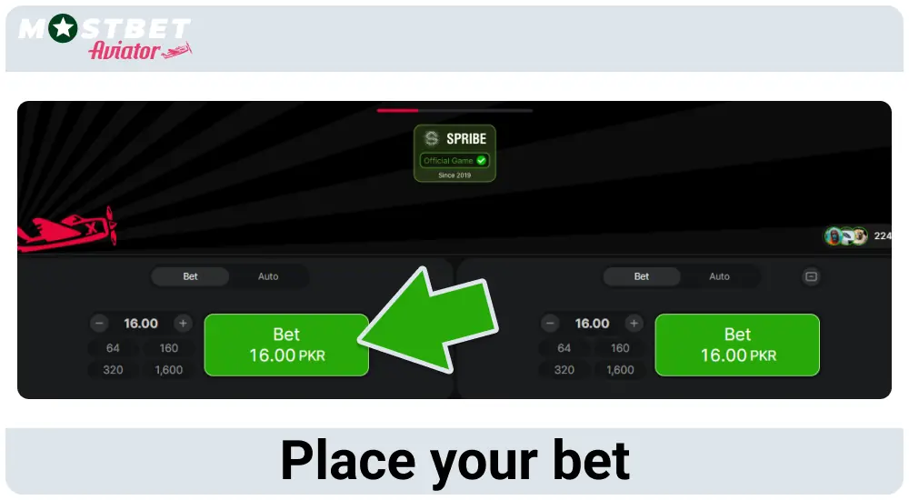 Place a bet at Mostbet Aviator PK